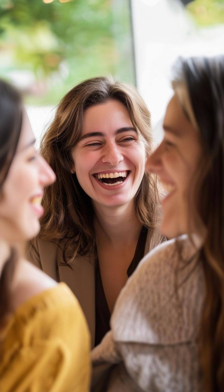 women talking happily